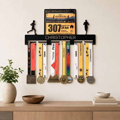 Personalized Running Medal Holder — Custom Name & Race Bib Hanger