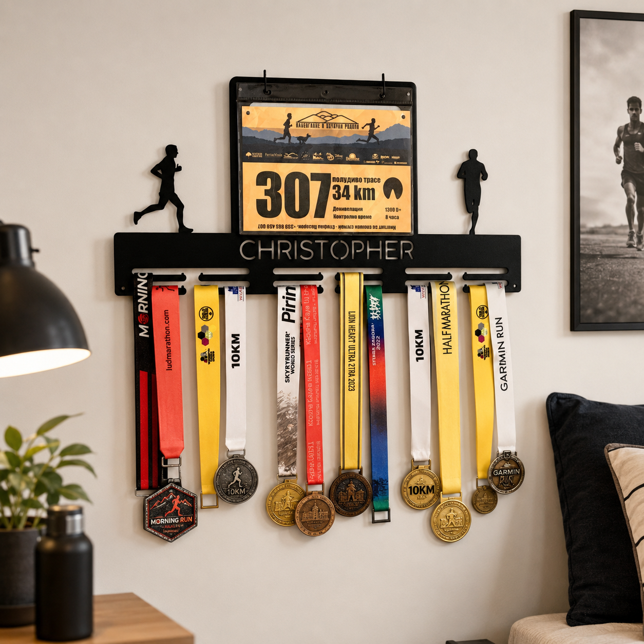 Personalized Running Medal Holder — Custom Name & Race Bib Hanger