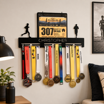 Personalized Running Medal Holder — Custom Name & Race Bib Hanger