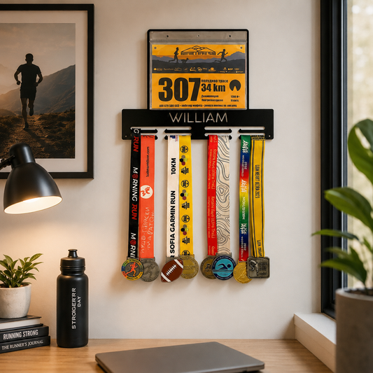 Personalized Running Medal Holder — Race Bib & Number Display Rack