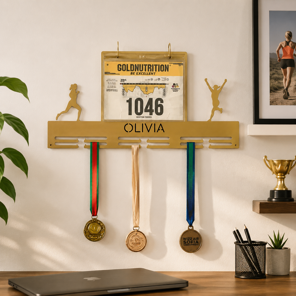Personalized Running Medal Holder — Custom Name & Race Bib Hanger
