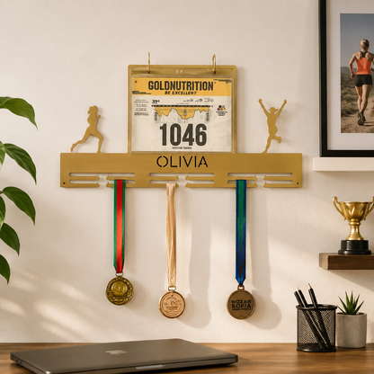 Personalized Running Medal Holder — Custom Name & Race Bib Hanger