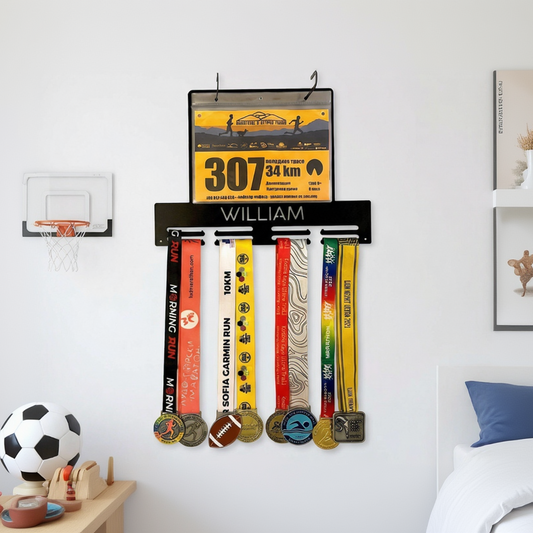 Personalized Running Medal Holder — Race Bib & Number Display Rack