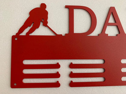 Personalized Hockey Medal Holder - Custom Name Metal Display Rack - Ice Hockey Sports Award Hanger