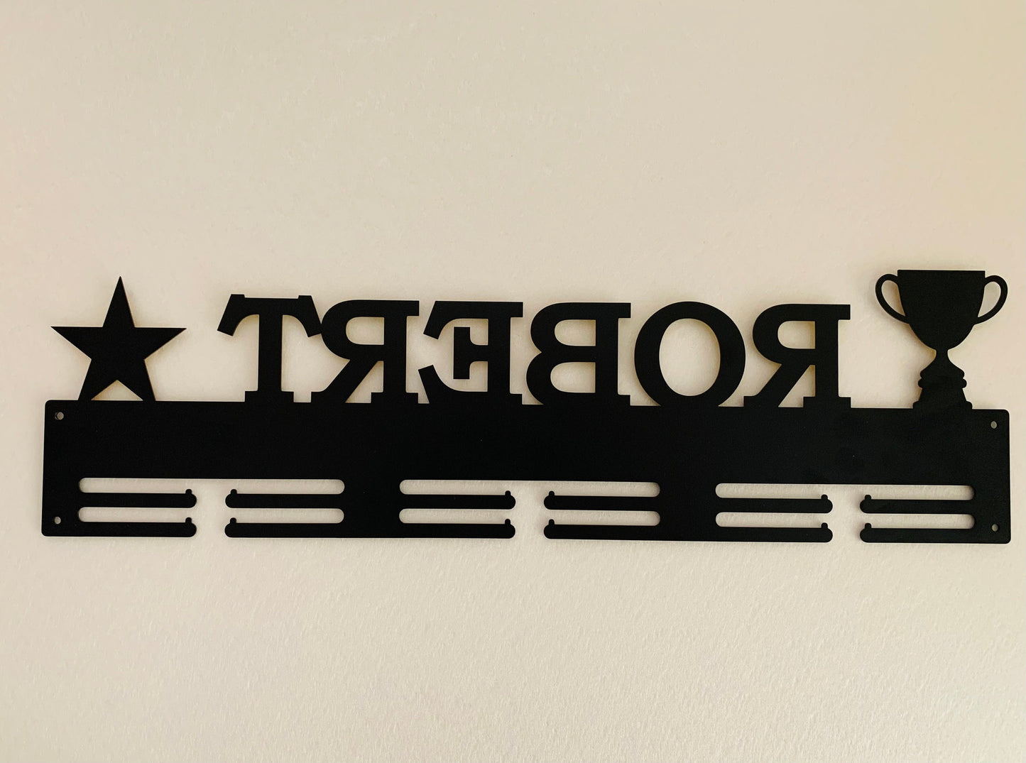 Custom Medal Holder | Personalized Name with Star & Trophy Cup | Metal Medal Display Rack