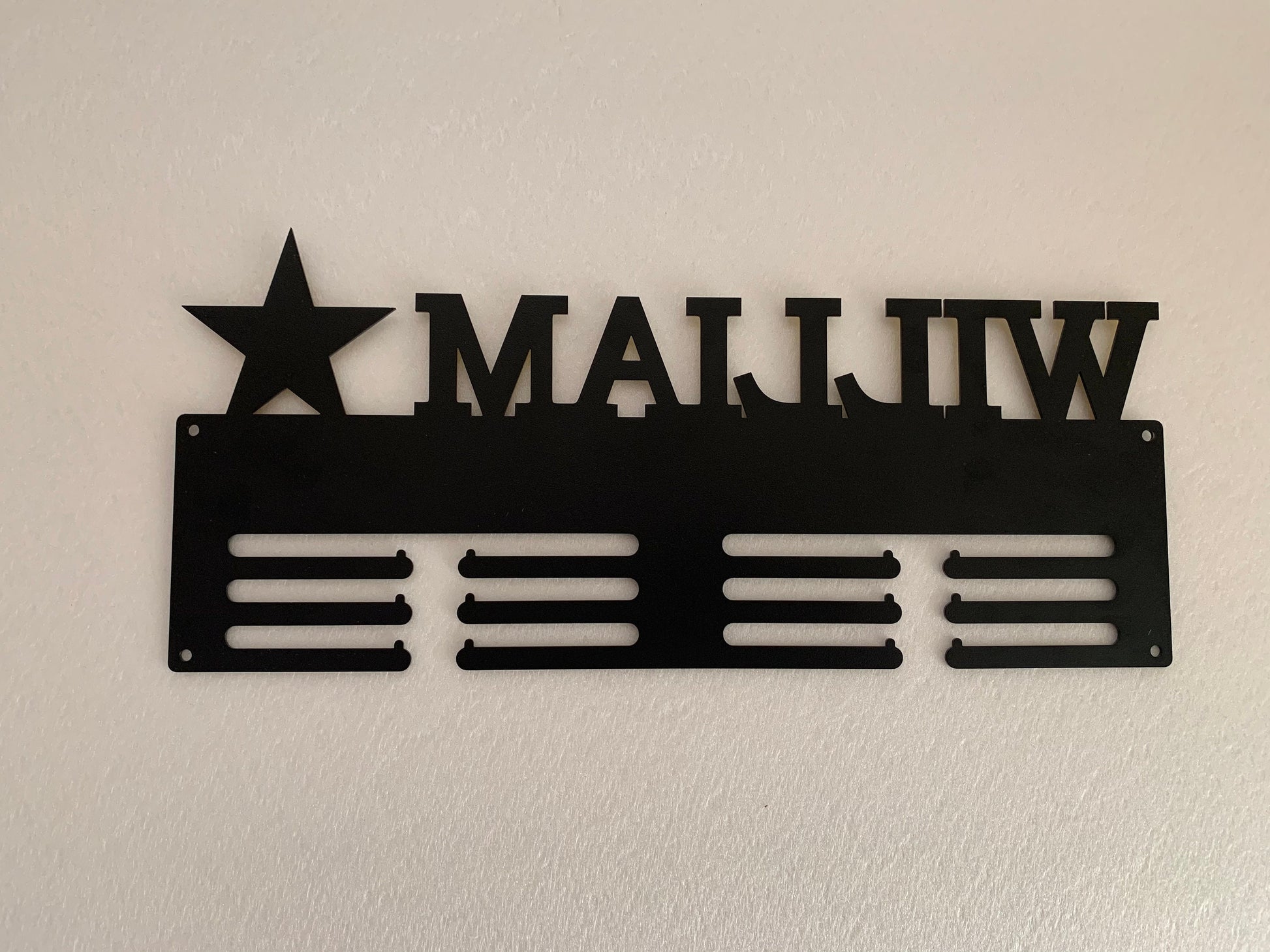 Personalized Medal Holder with Custom Name & Star - Metal Display Rack - Luxury Wall Decor