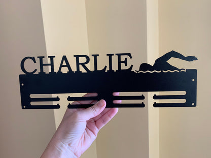 Custom Swimming Medal Holder with Name - Personalized Swim Medal Hanger for Men & Women