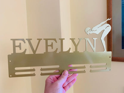 Custom Swimming Medal Holder with Name - Personalized Swim Medal Hanger for Men & Women