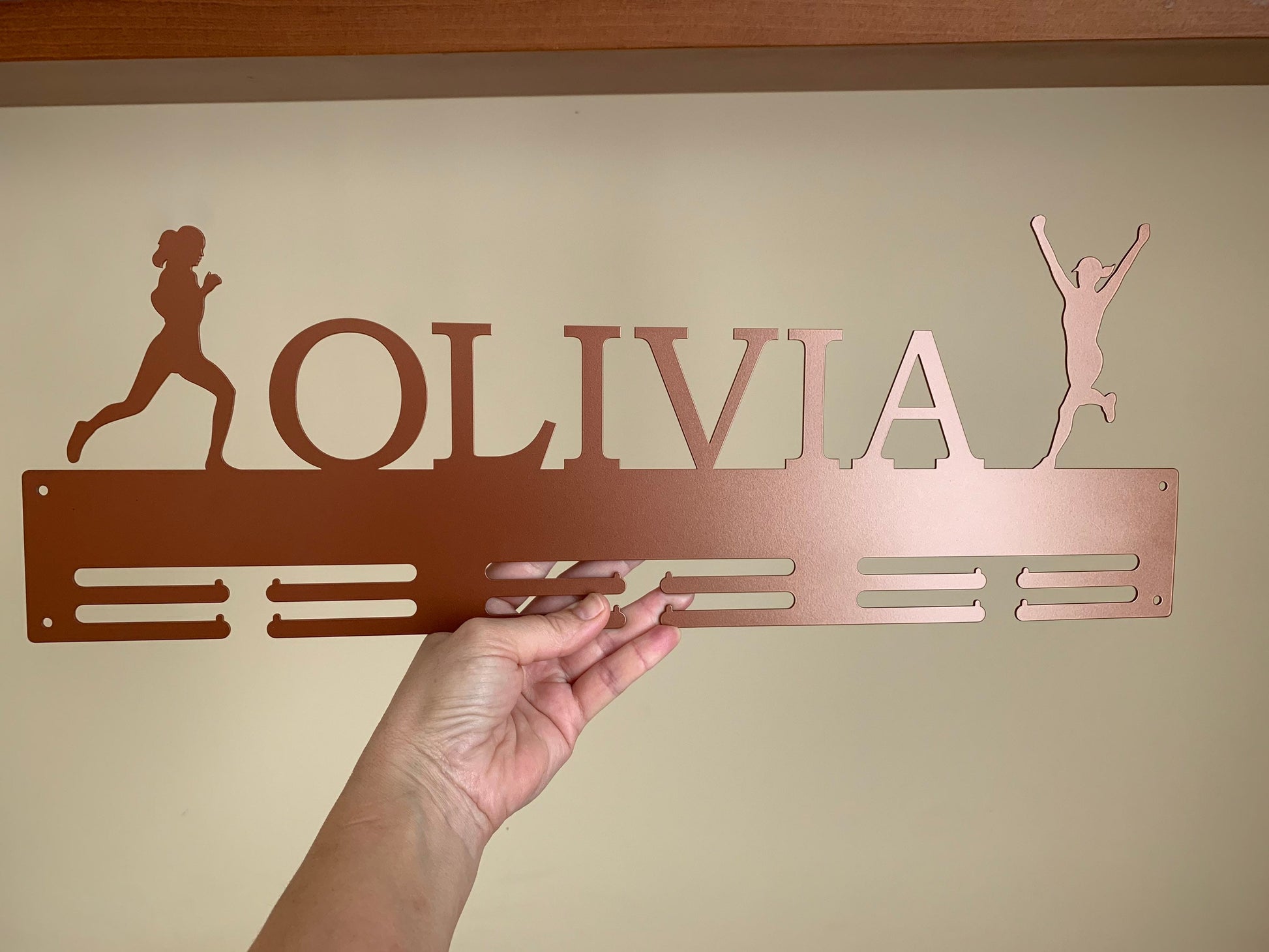 Personalized Running Medal Holder with Custom Name - Runner Gifts with Men & Women Silhouettes