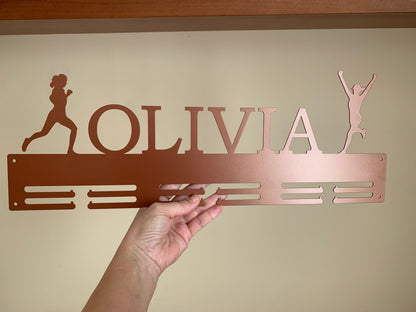 Personalized Running Medal Holder with Custom Name - Runner Gifts with Men & Women Silhouettes