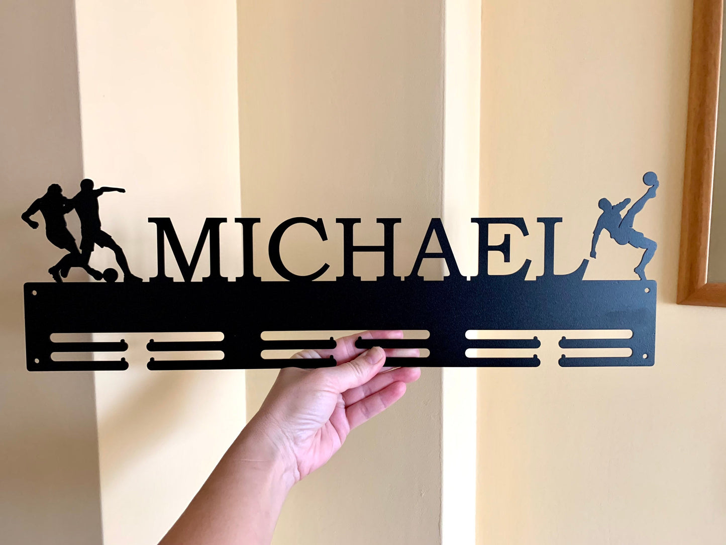 Custom Soccer Medal Hanger - Personalized Medal Holder - Metal Display Rack for Sports Awards