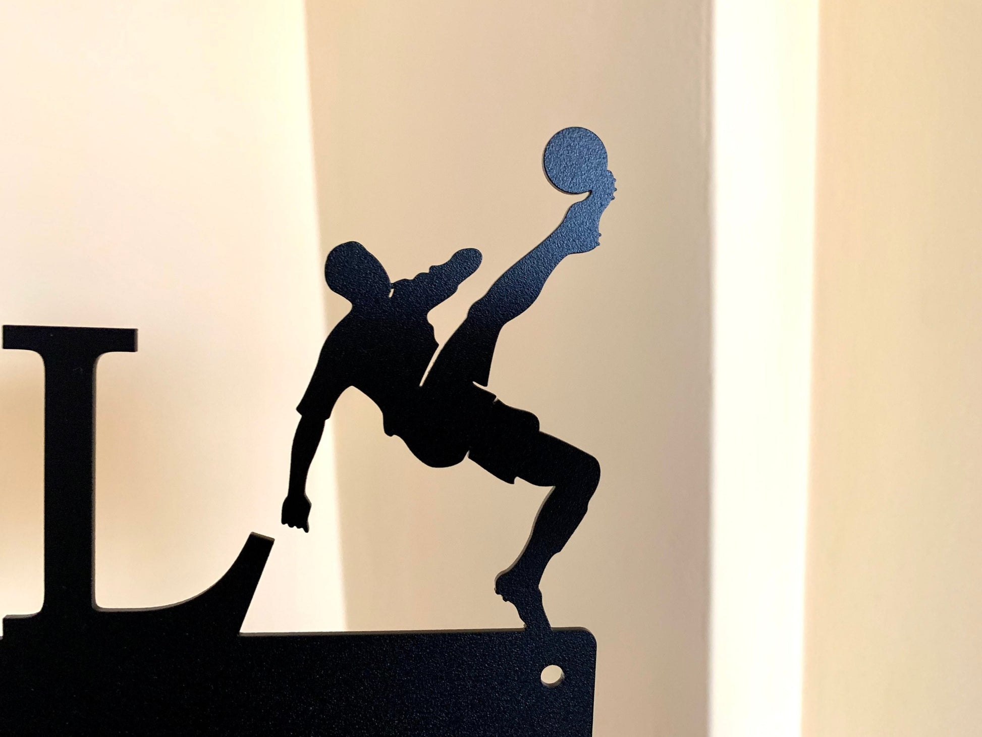 Personalized Soccer Medal Holder with two Players, Custom Name Metal Hanger