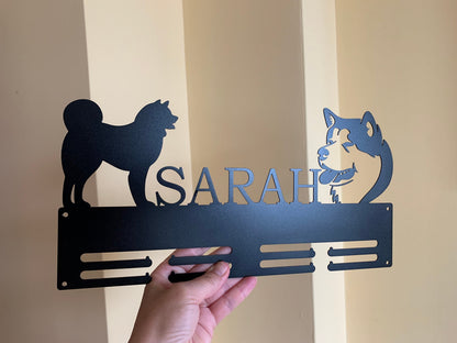 Personalized Dog Medal Holder with Name - Custom Dog Breed & Design - Hanger for Pet Medals
