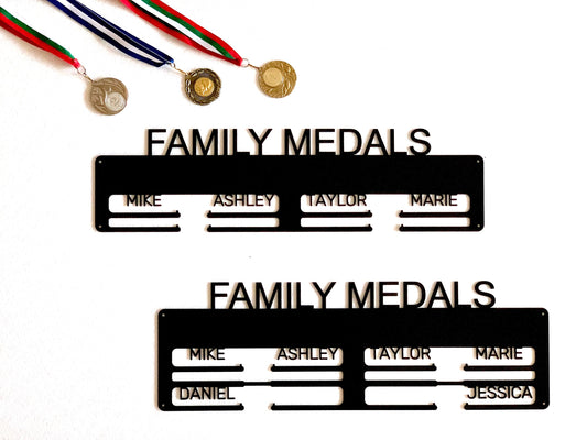 Personalized Family Medal Holder - Medal Display Rack with Custom Names, Metal Hanger for Awards