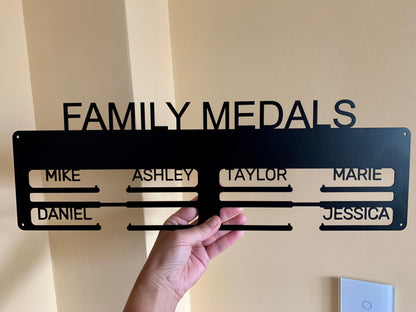 Personalized Family Medal Holder - Medal Display Rack with Custom Names, Metal Hanger for Awards
