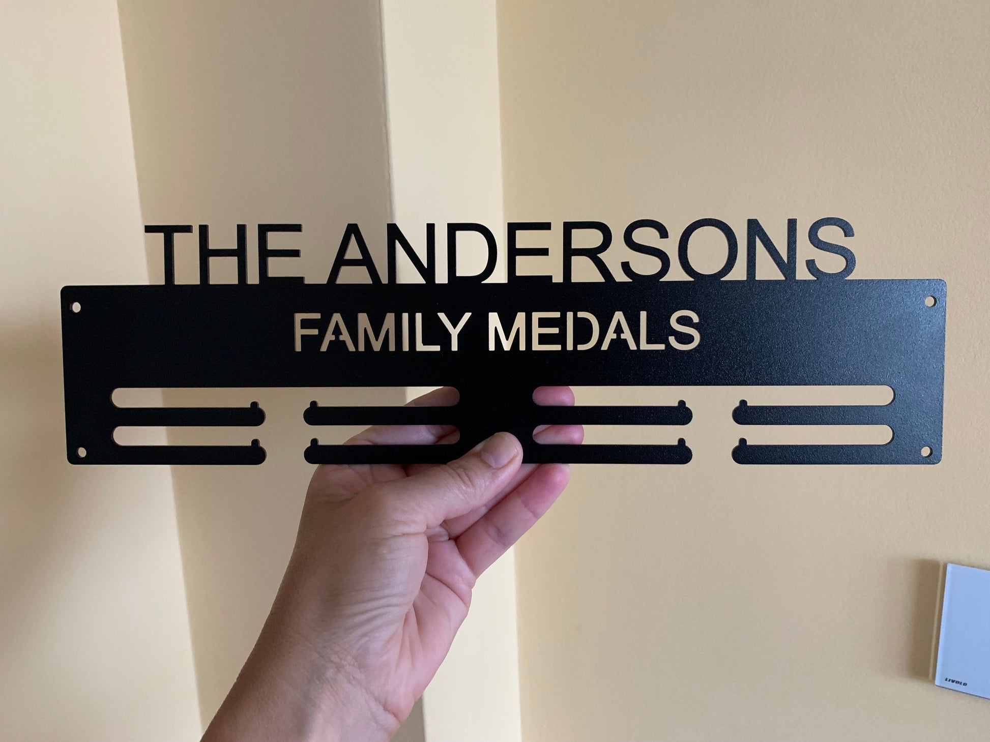 Custom Family Medal Holder - Personalized Metal Display Rack with Names - Our Family Medals