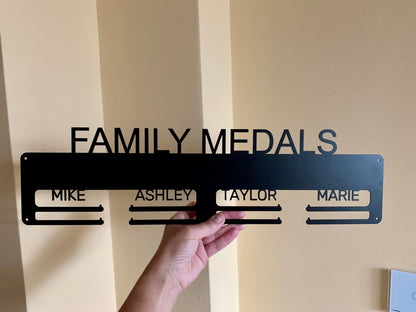 Personalized Family Medal Holder - Medal Display Rack with Custom Names, Metal Hanger for Awards