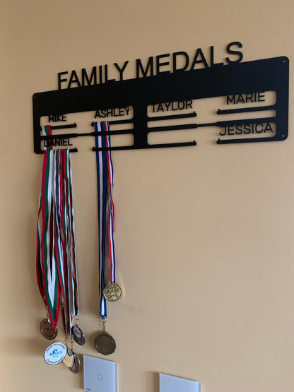 Personalized Family Medal Holder - Medal Display Rack with Custom Names, Metal Hanger for Awards