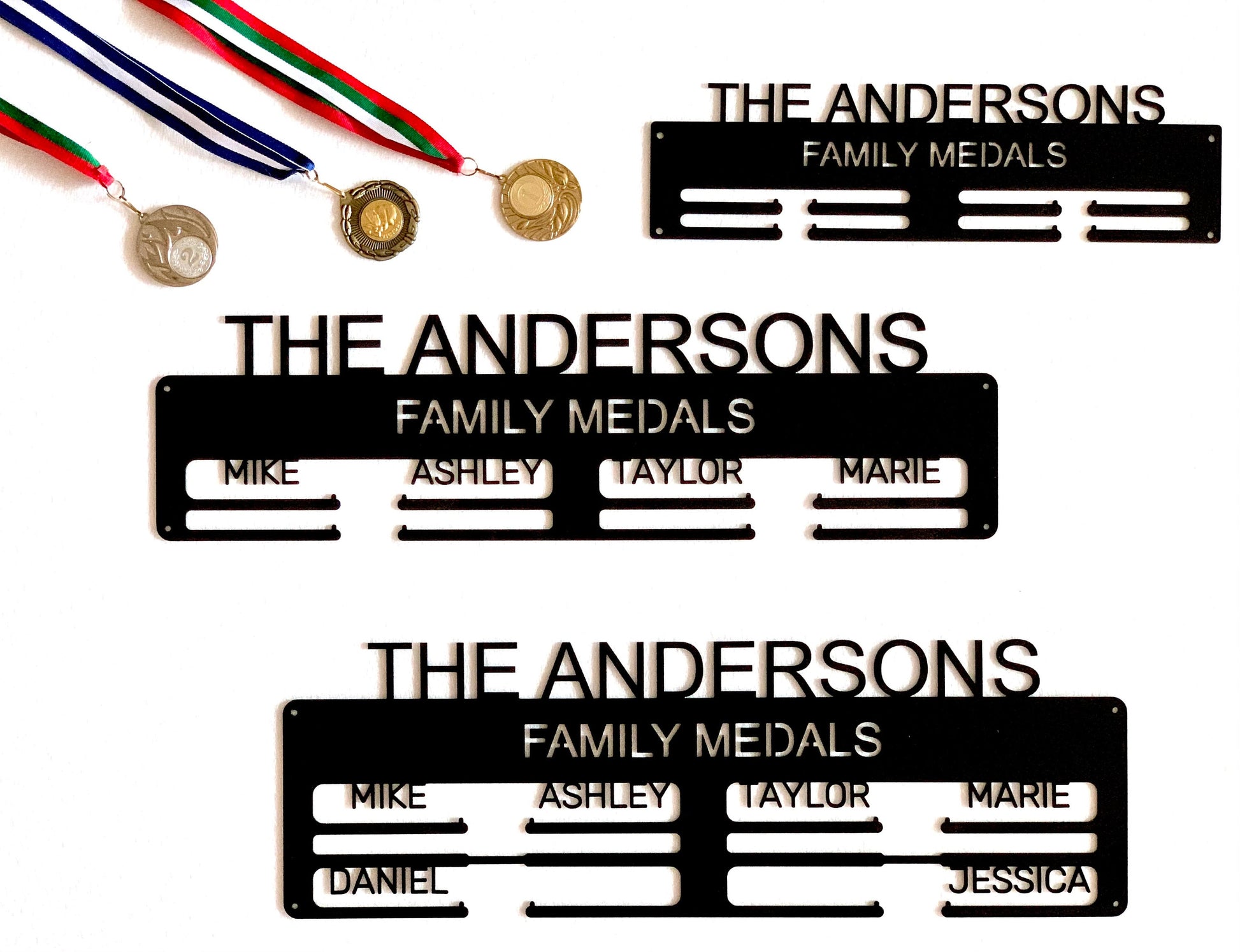 Custom Family Medal Holder - Personalized Metal Display Rack with Names - Our Family Medals