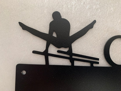 Custom Gymnastics Medal Holder with Name - Personalized Metal Display Rack with 2 Male Figures