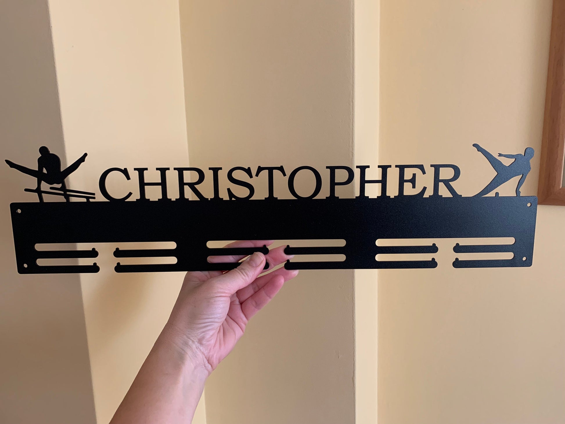 Custom Gymnastics Medal Holder with Name - Personalized Metal Display Rack with 2 Male Figures