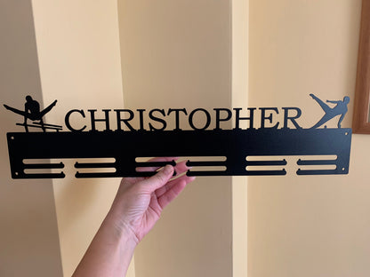 Custom Gymnastics Medal Holder with Name - Personalized Metal Display Rack with 2 Male Figures
