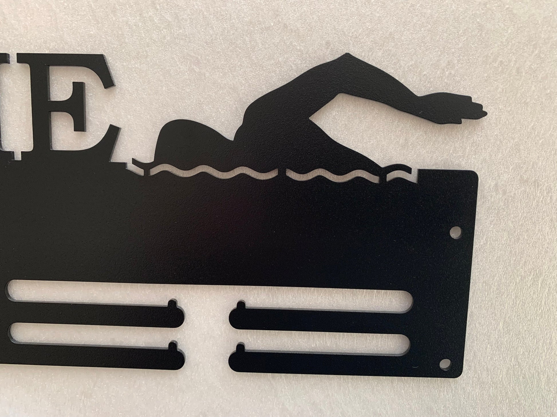 Custom Swimming Medal Holder - Personalized Metal Display Rack with Name - Swim Medal Hanger