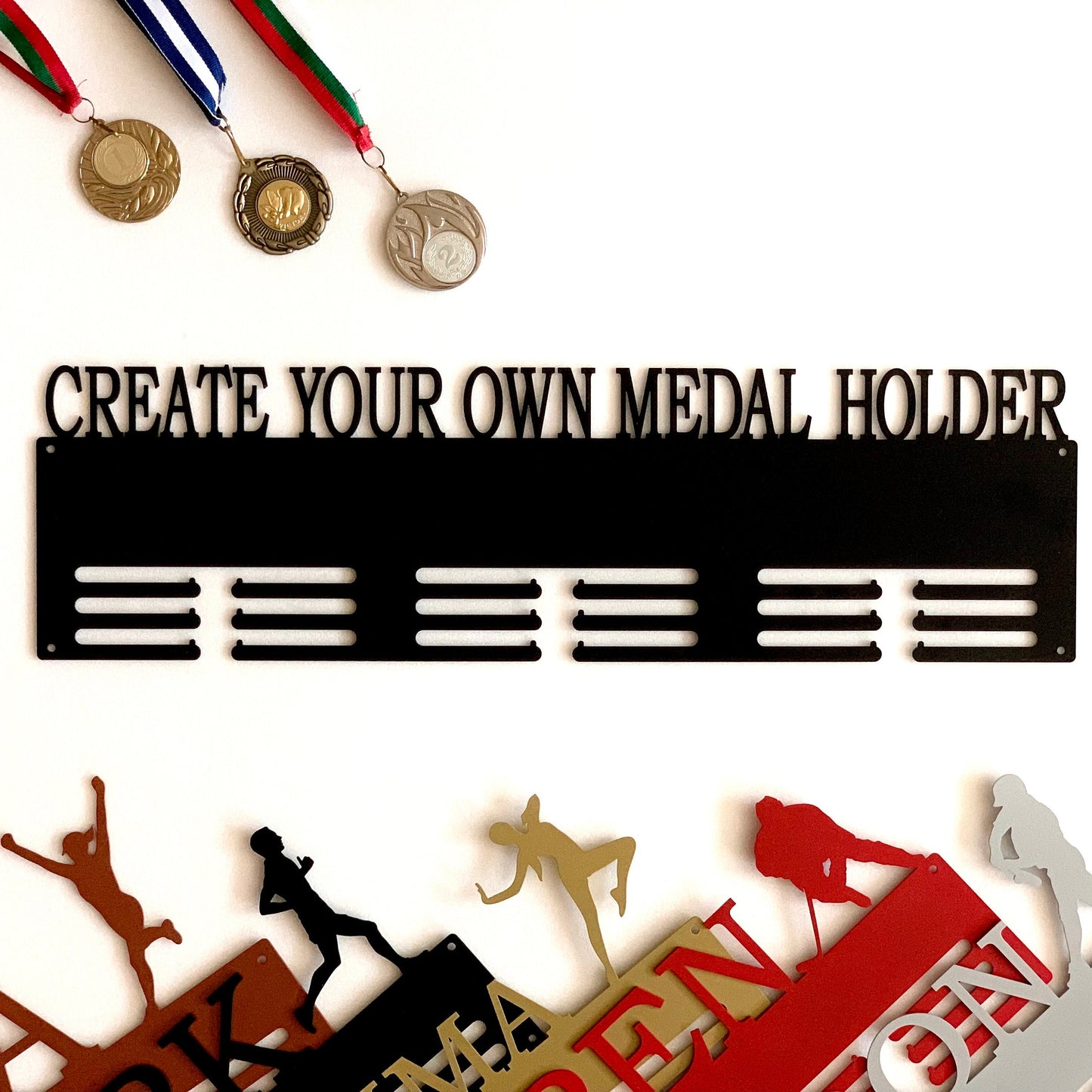 Personalized Medal Holder, Custom Sports Display Rack, Metal Hanger for Medals with Your Text