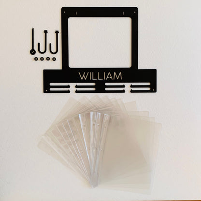 Custom Running Medal Holder with Name or Text - Personalized Race Bib Metal Hanger