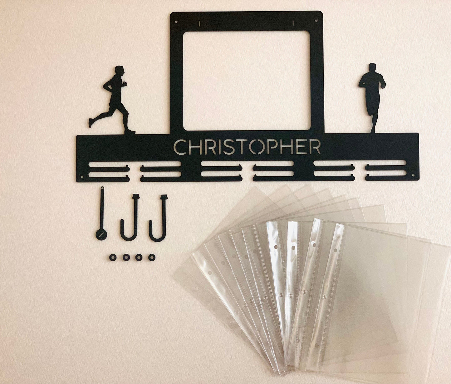 Personalized Running Medal Holder, Custom Name Race Bib Hanger, Athlete Race Numbers Organizer