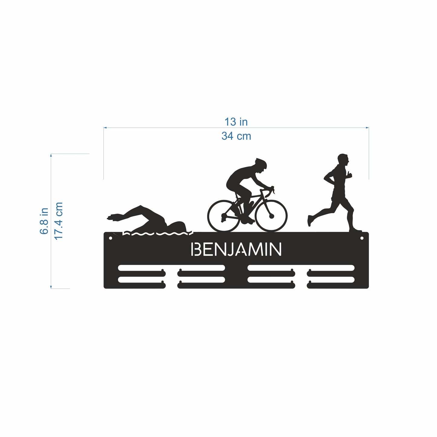 Personalized Triathlon Medal Holder Race Bib Display - Metal Rack Swim Bike Run Athlete Gift