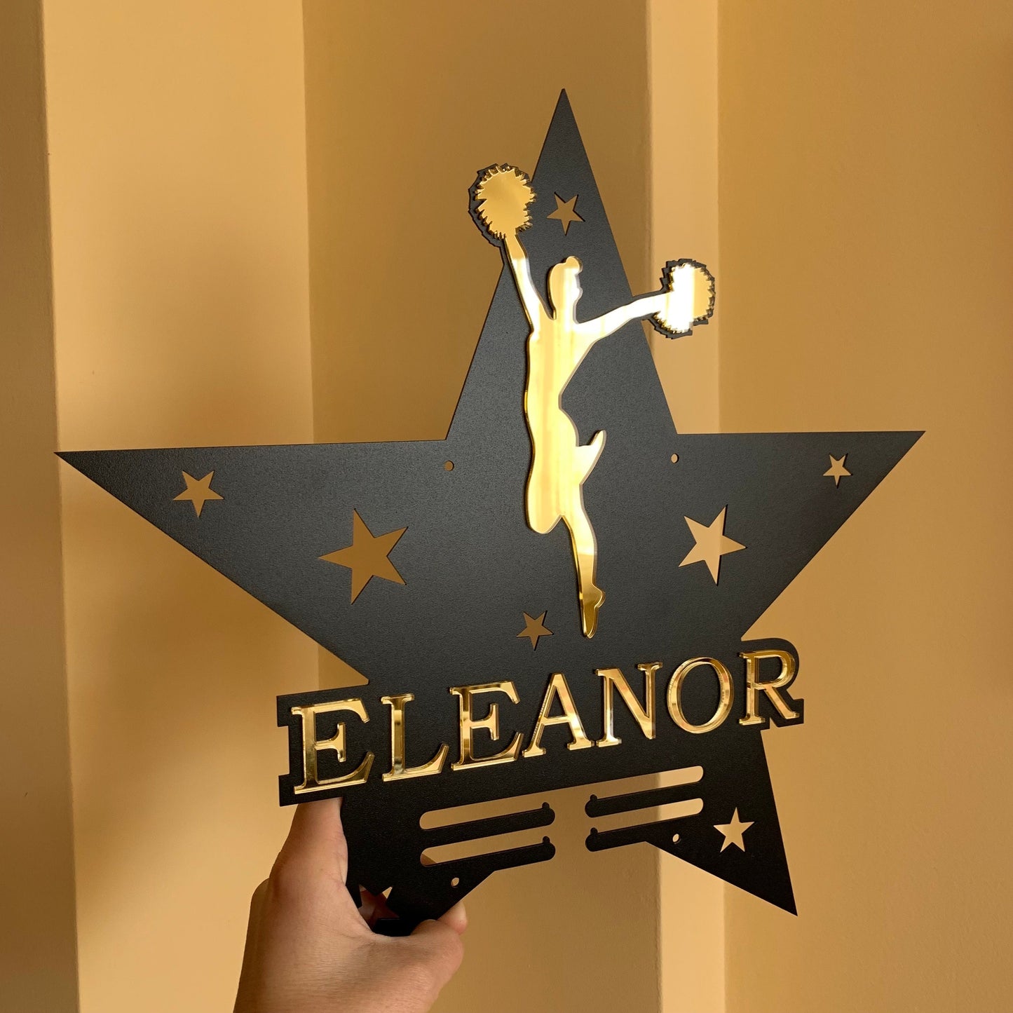 Personalized Cheer Medal Holder - Custom Name, Metal Cheerleading Award Display