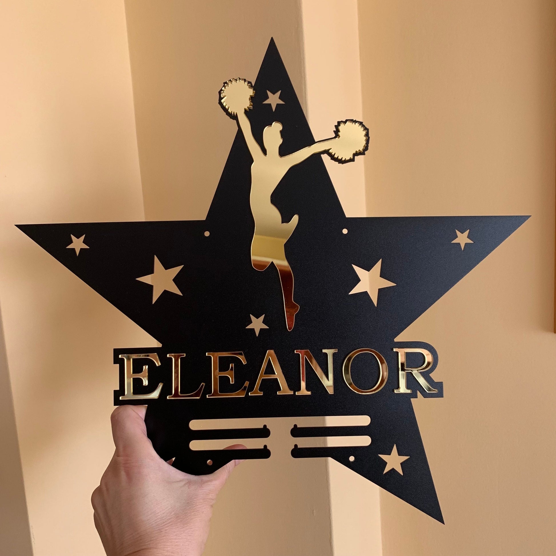 Personalized Cheer Medal Holder - Custom Name, Metal Cheerleading Award Display