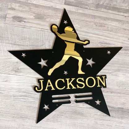 Personalized Football Medal Holder with Custom Name - Display Rack