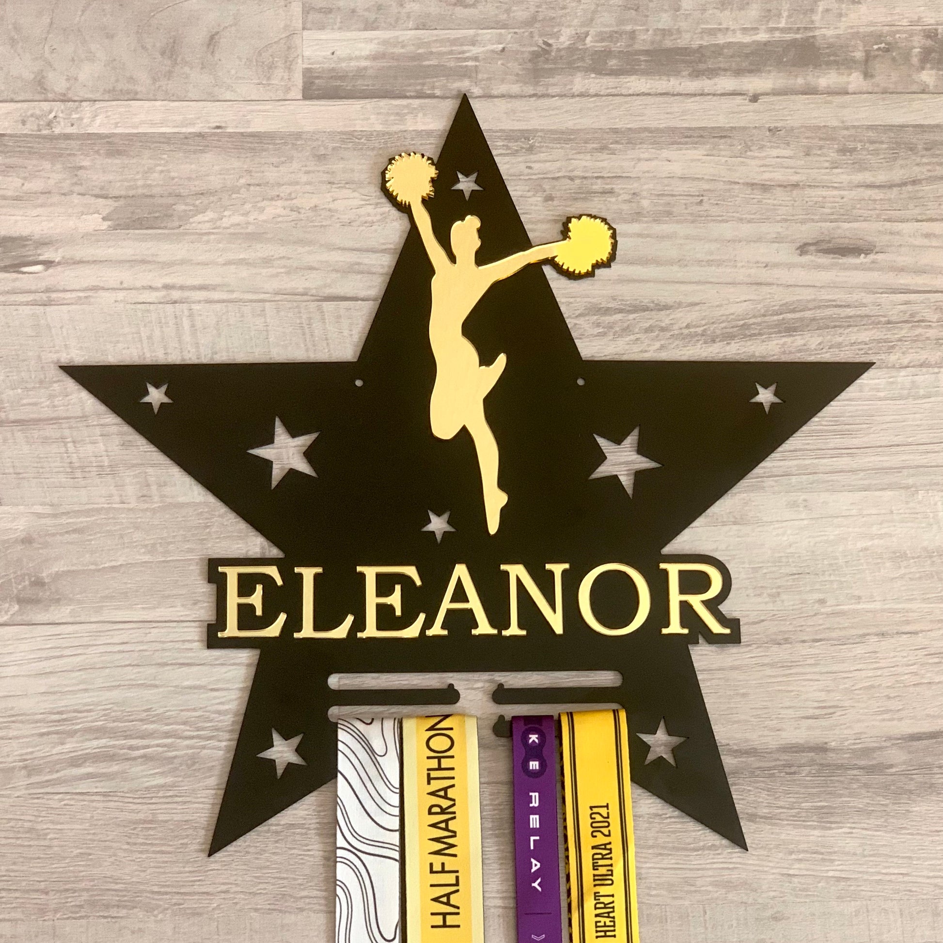 Personalized Cheer Medal Holder - Custom Name, Metal Cheerleading Award Display