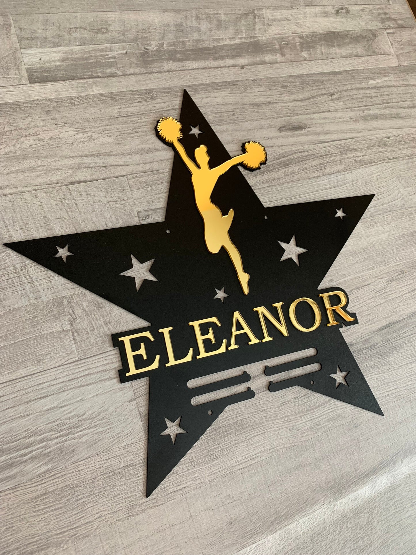 Personalized Cheer Medal Holder - Custom Name, Metal Cheerleading Award Display