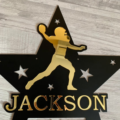 Personalized Football Medal Holder with Custom Name - Display Rack