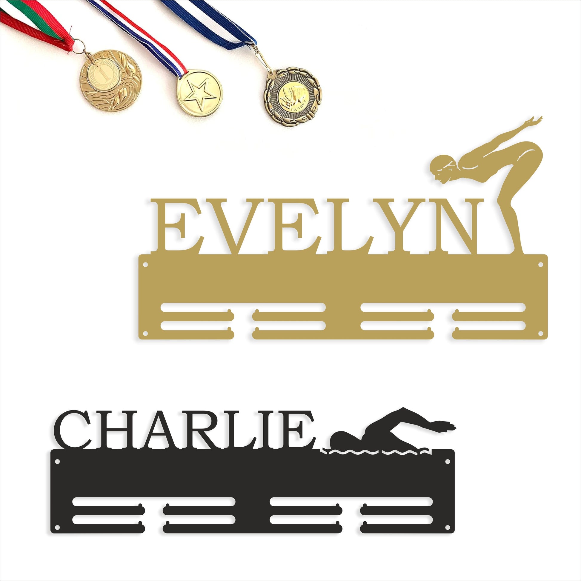 Custom Swimming Medal Holder with Name - Personalized Swim Medal Hanger for Men & Women