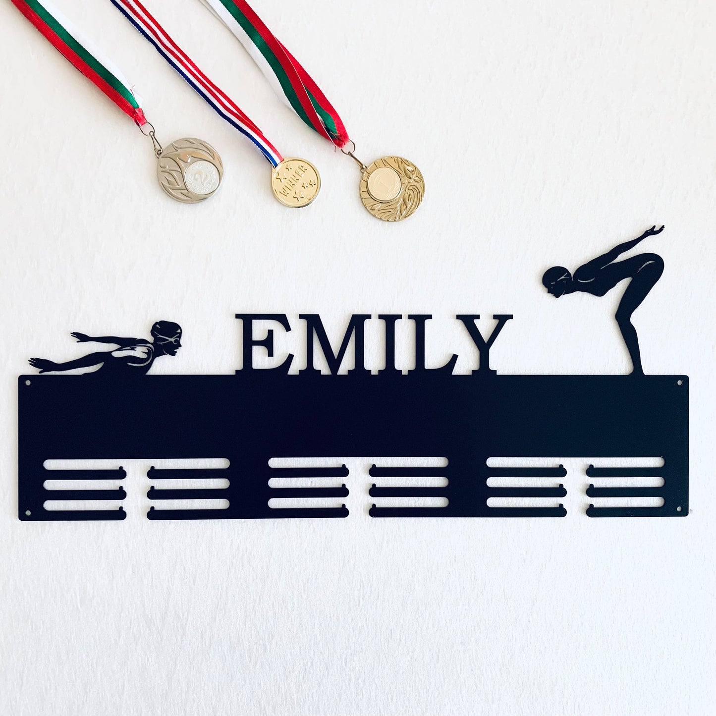 Personalized Swimming Medal Holder with Name, Metal Awards Rack for Girls, Custom Design