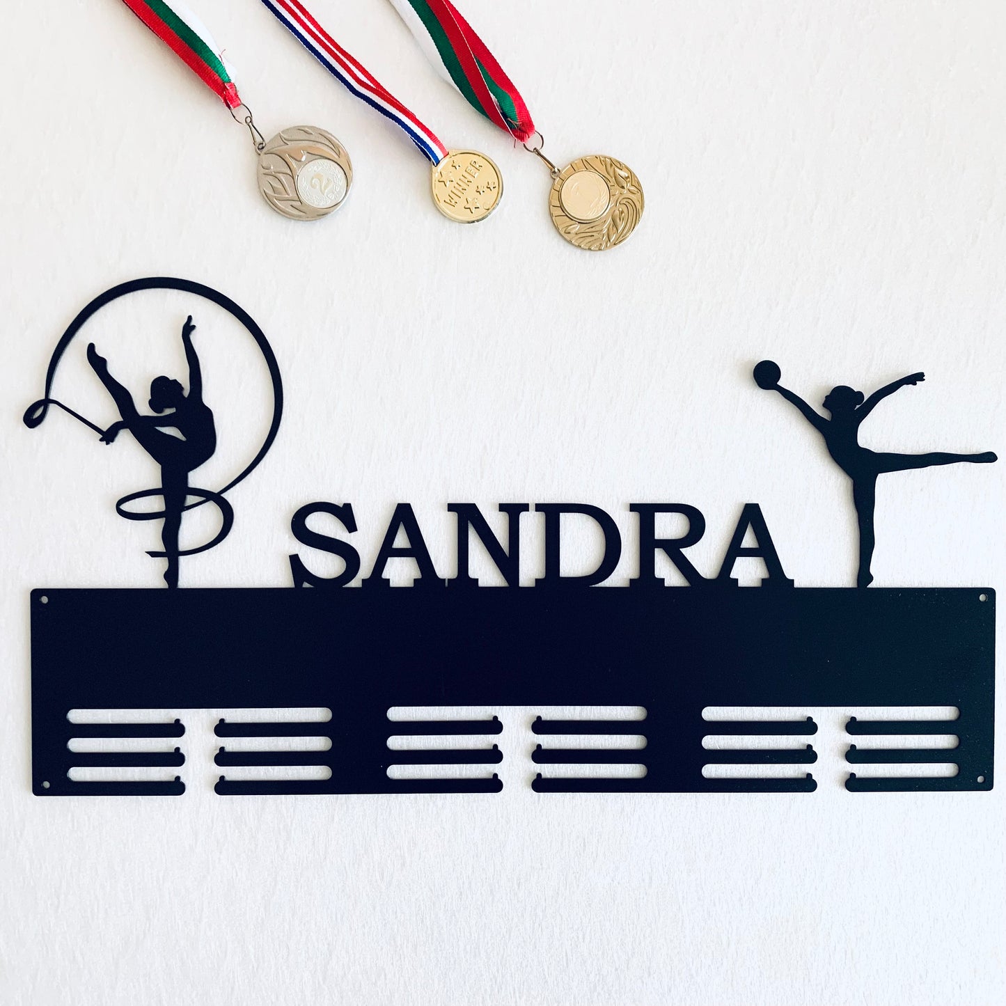 Personalized Rhythmic Gymnastics Medal Holder – Custom Name Metal Display Rack for Sports Awards