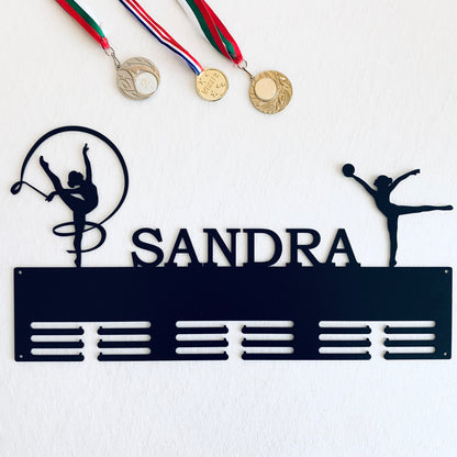 Personalized Rhythmic Gymnastics Medal Holder – Custom Name Metal Display Rack for Sports Awards