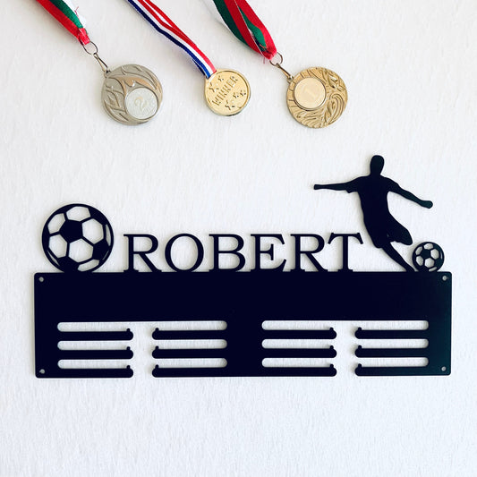Personalized Soccer Medal Holder, Custom Football Medal Hanger, Metal Sports Award Display