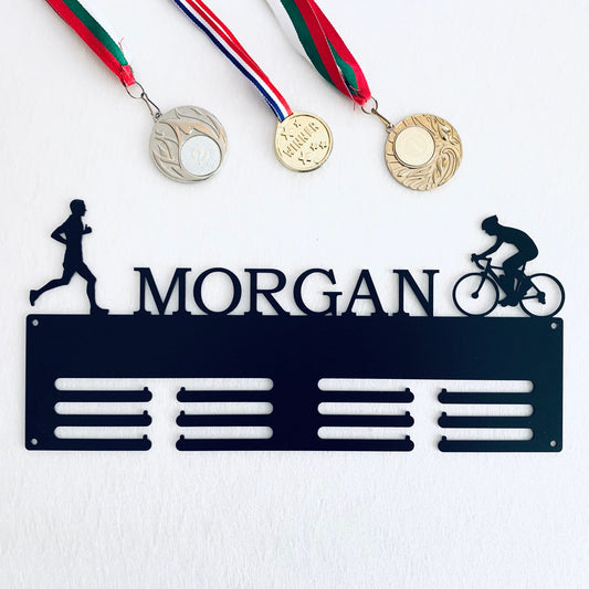 Personalized Cycling & Running Medal Holder - Custom Athlete Display Rack - Metal Hanger