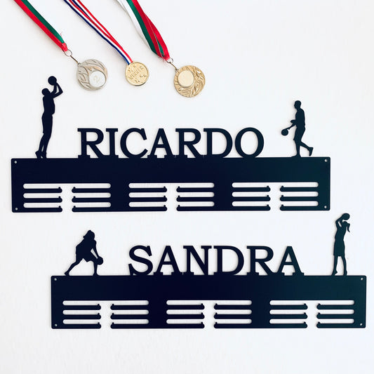 Personalized Basketball Medal Holder & Custom Name - Metal Hanger - Awards Display