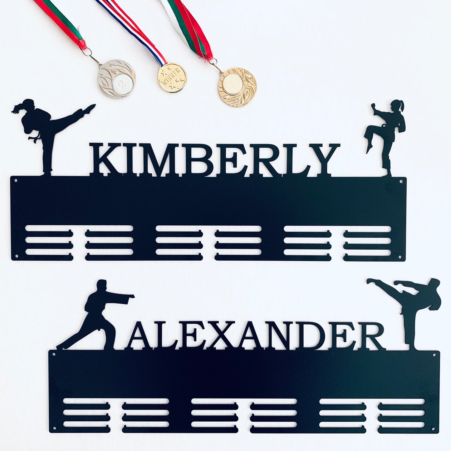 Custom Taekwondo Medal Holder, Personalized Metal Display Rack, Jiu Jitsu & Karate Gift for Athletes