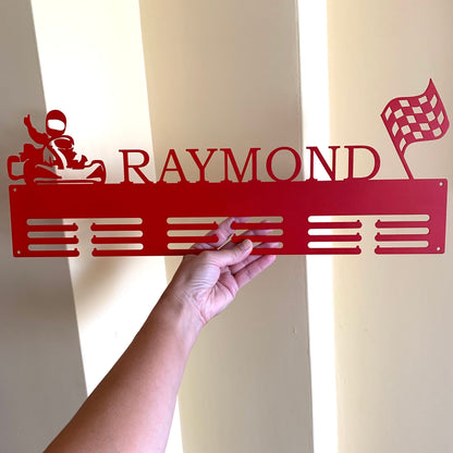 Custom Kart Racing Medal Holder - Personalized Metal hanger - Motorsport Wall Art