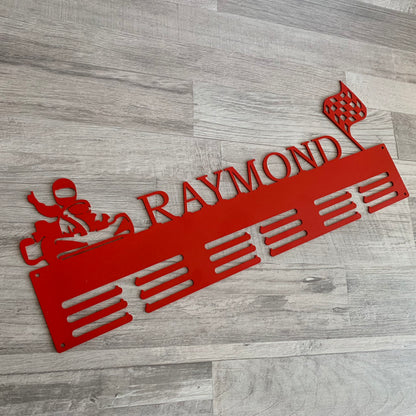 Custom Kart Racing Medal Holder - Personalized Metal hanger - Motorsport Wall Art