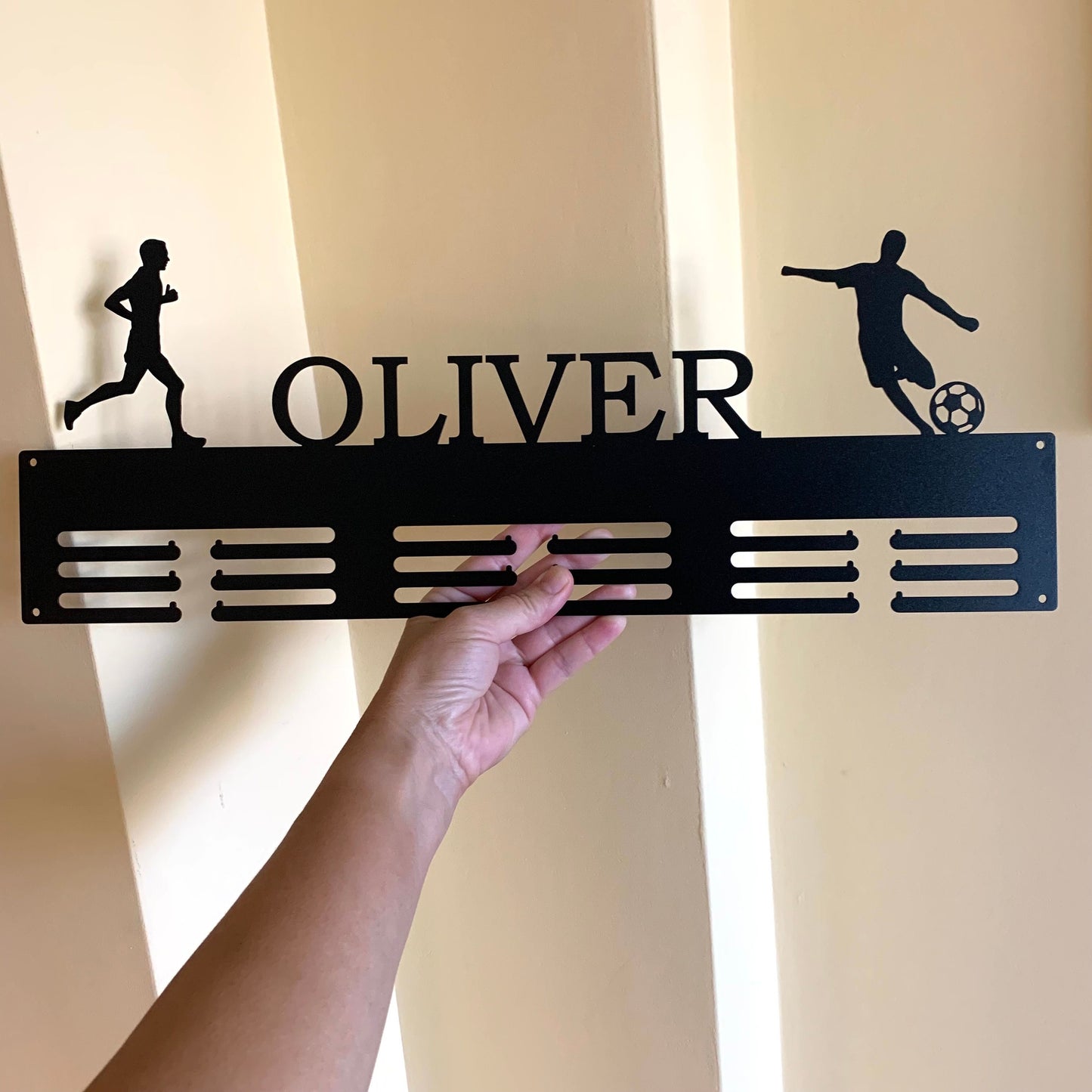 Personalized Medal Holder – Custom Running & Soccer Metal Display Rack - Sports Award Hanger
