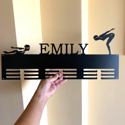 Personalized Swimming Medal Holder with Name, Metal Awards Rack for Girls, Custom Design