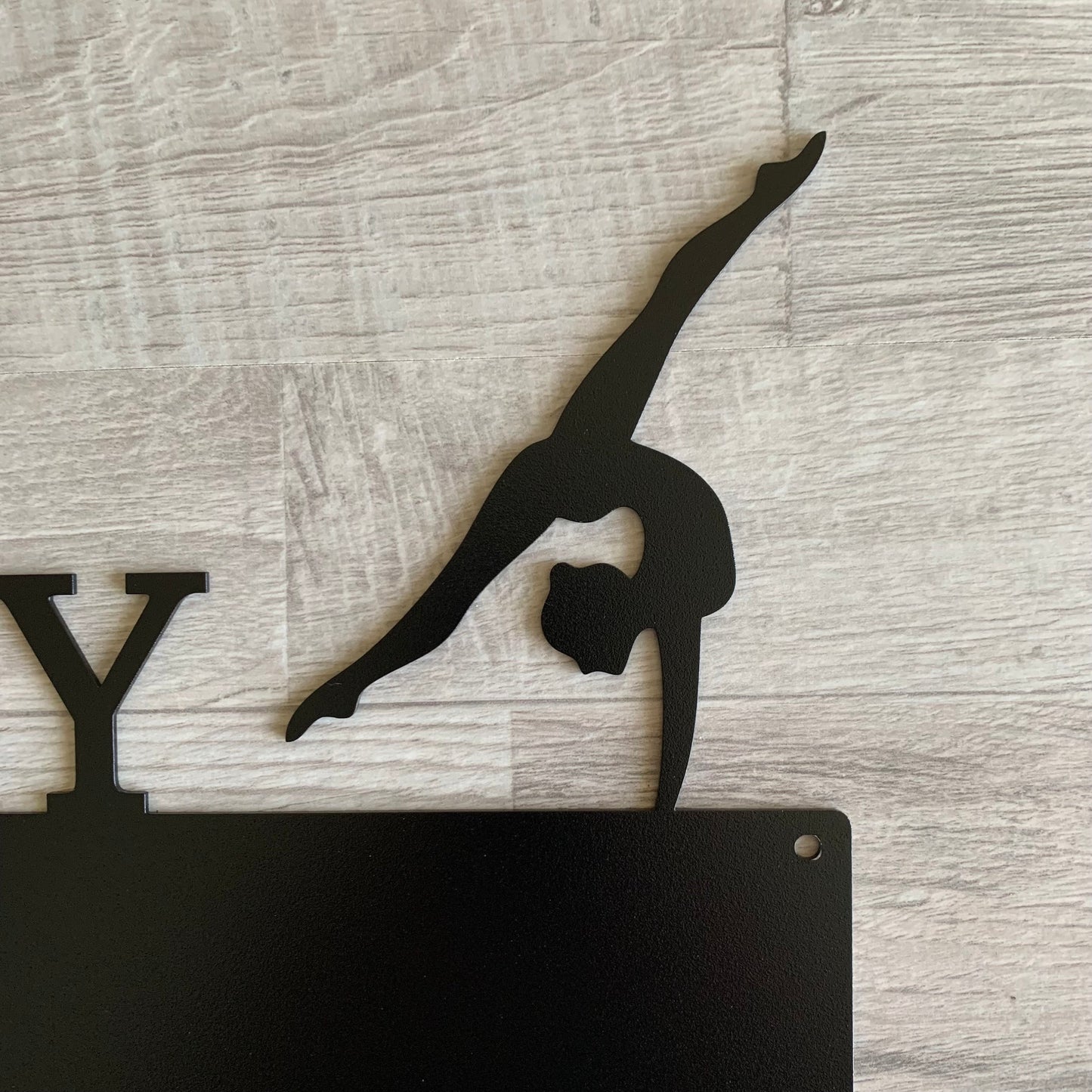 Personalized Gymnastics Medal Holder with Custom Name - Metal Display Rack - 2 Female Figures